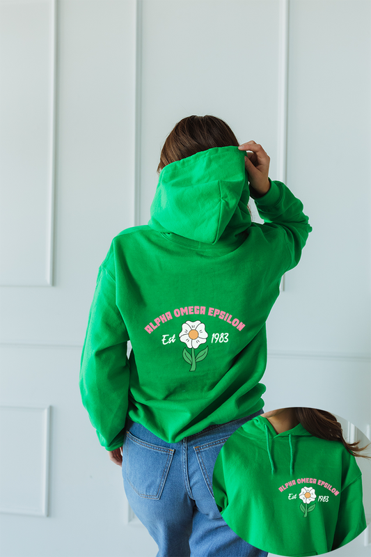 Green Flower hoodie - Alpha Omega Epsilon