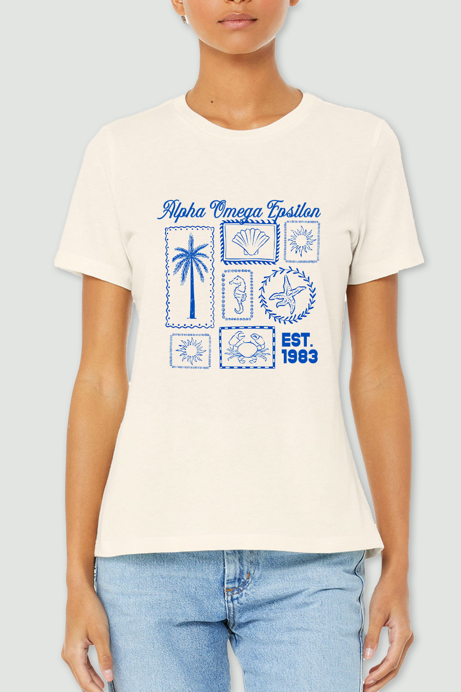 Beige Coastal Tee - Alpha Omega Epsilon