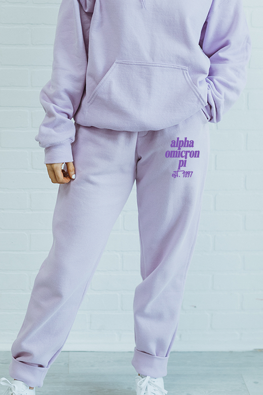 Purple with Purple Text sweatpants - Alpha Omicron Pi