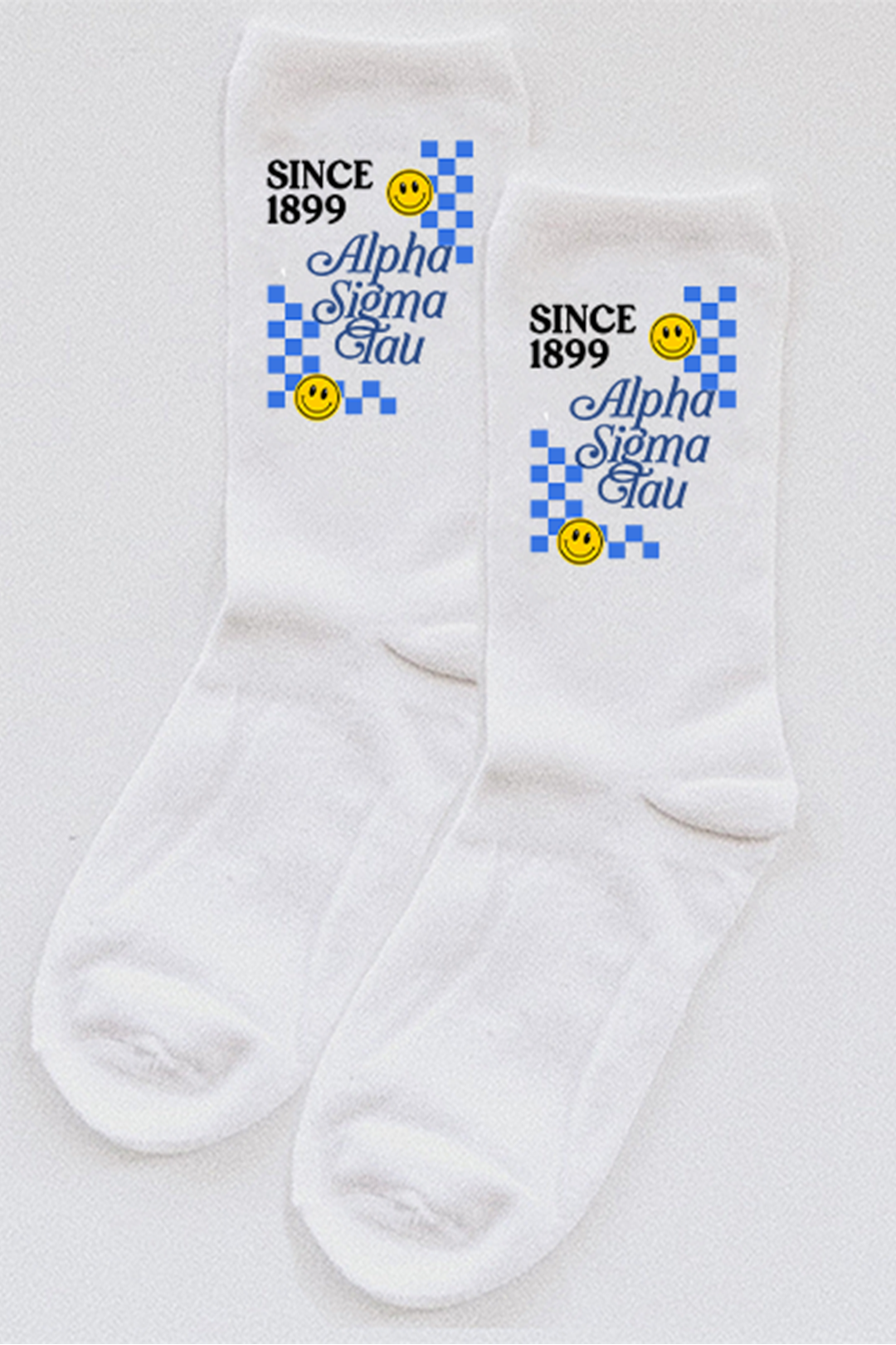 Blue Checkered socks - Alpha Sigma Tau - Spikes and Seams Greek
