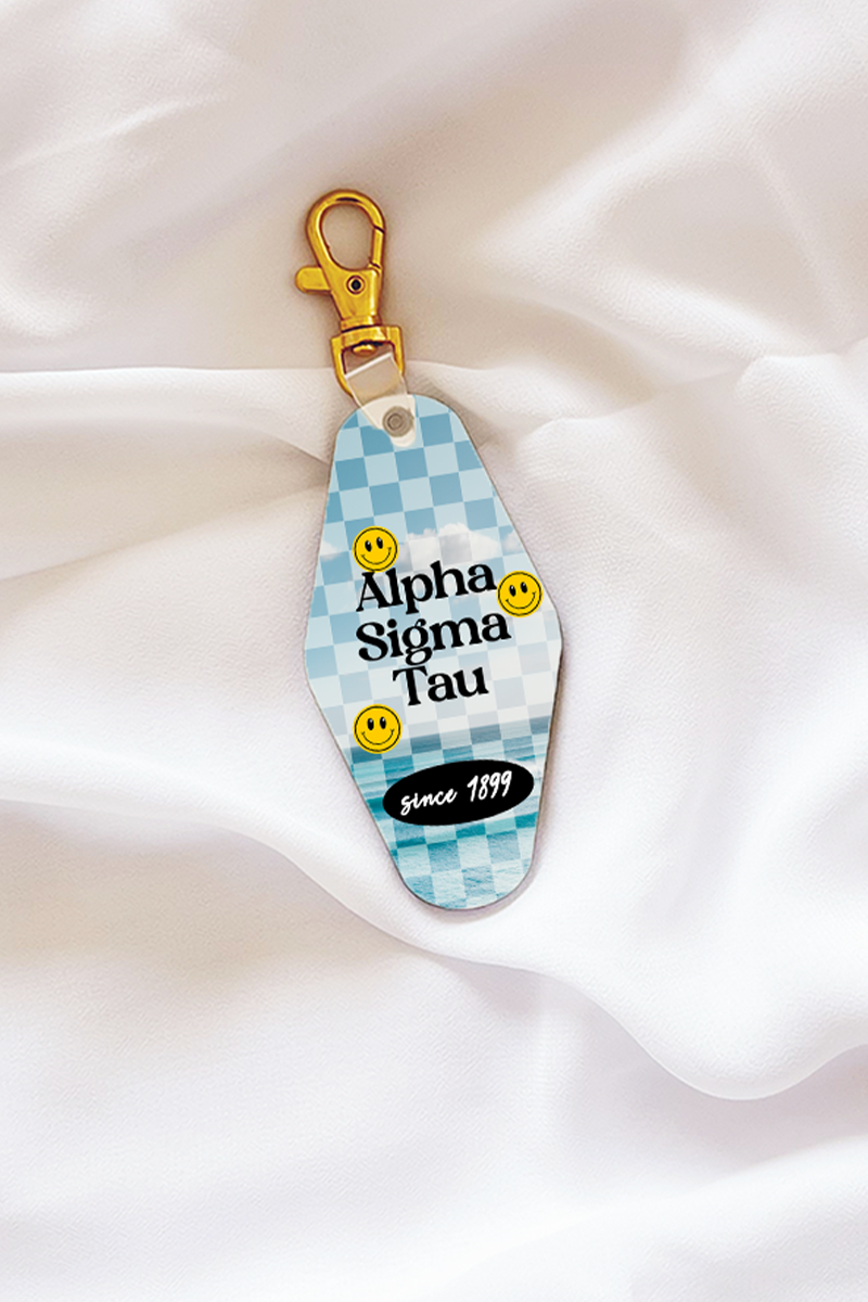 Sky Checkered Keychain - Alpha Sigma Tau - Spikes and Seams Greek