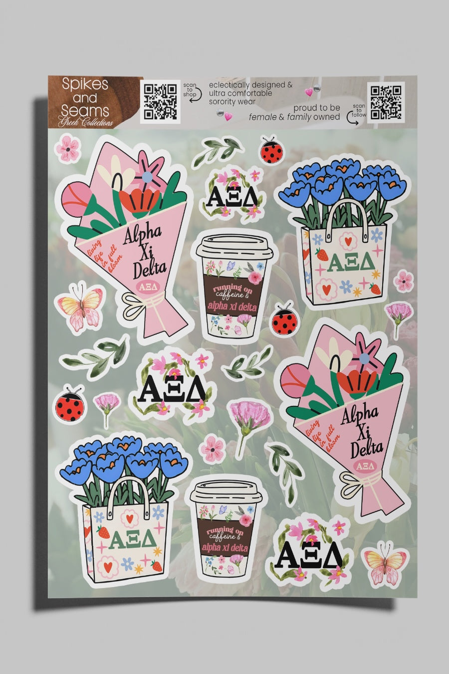Flower Market Sorority Sticker Sheet #21 - Alpha Xi Delta