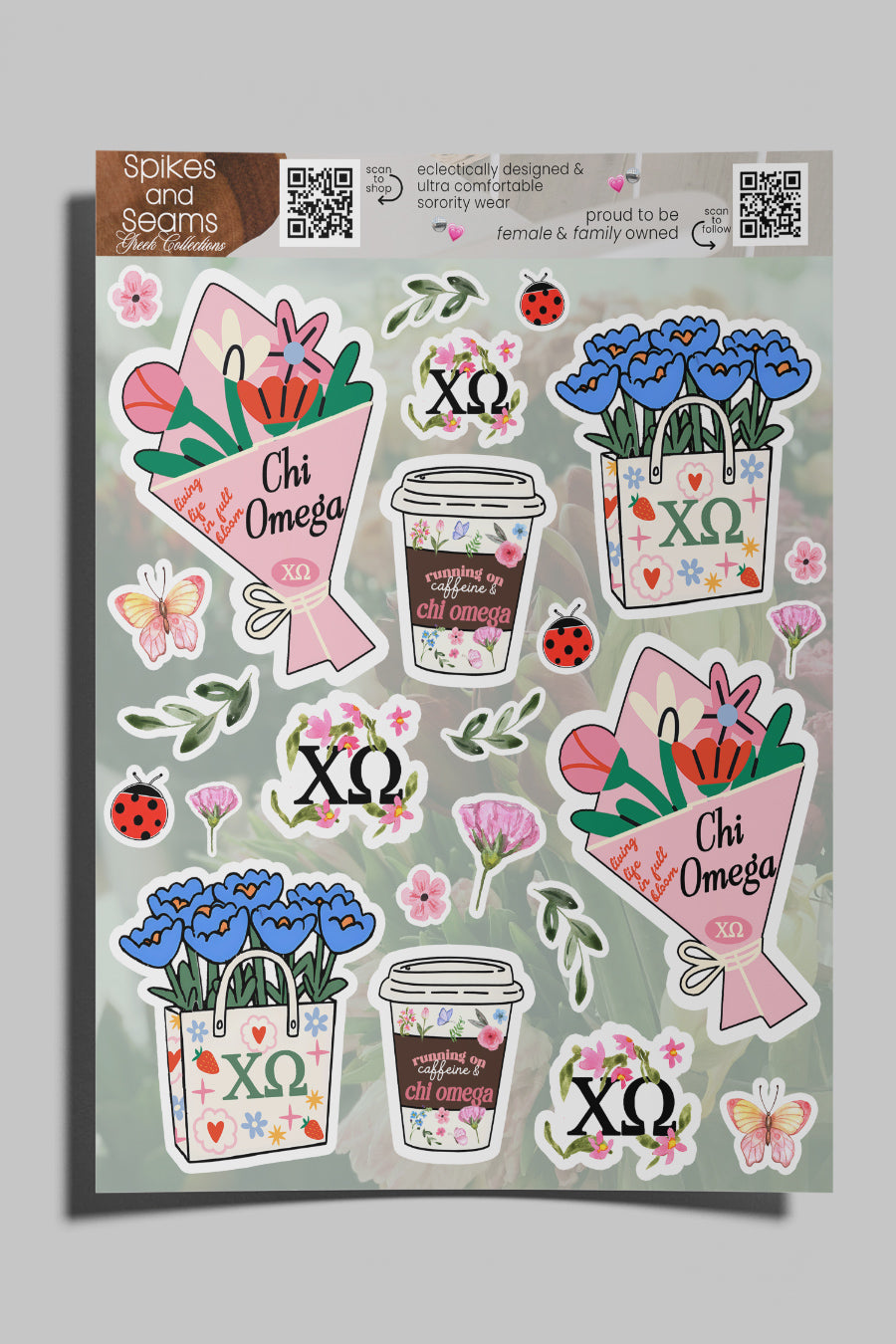 Flower Market Sorority Sticker Sheet #21 - Chi Omega