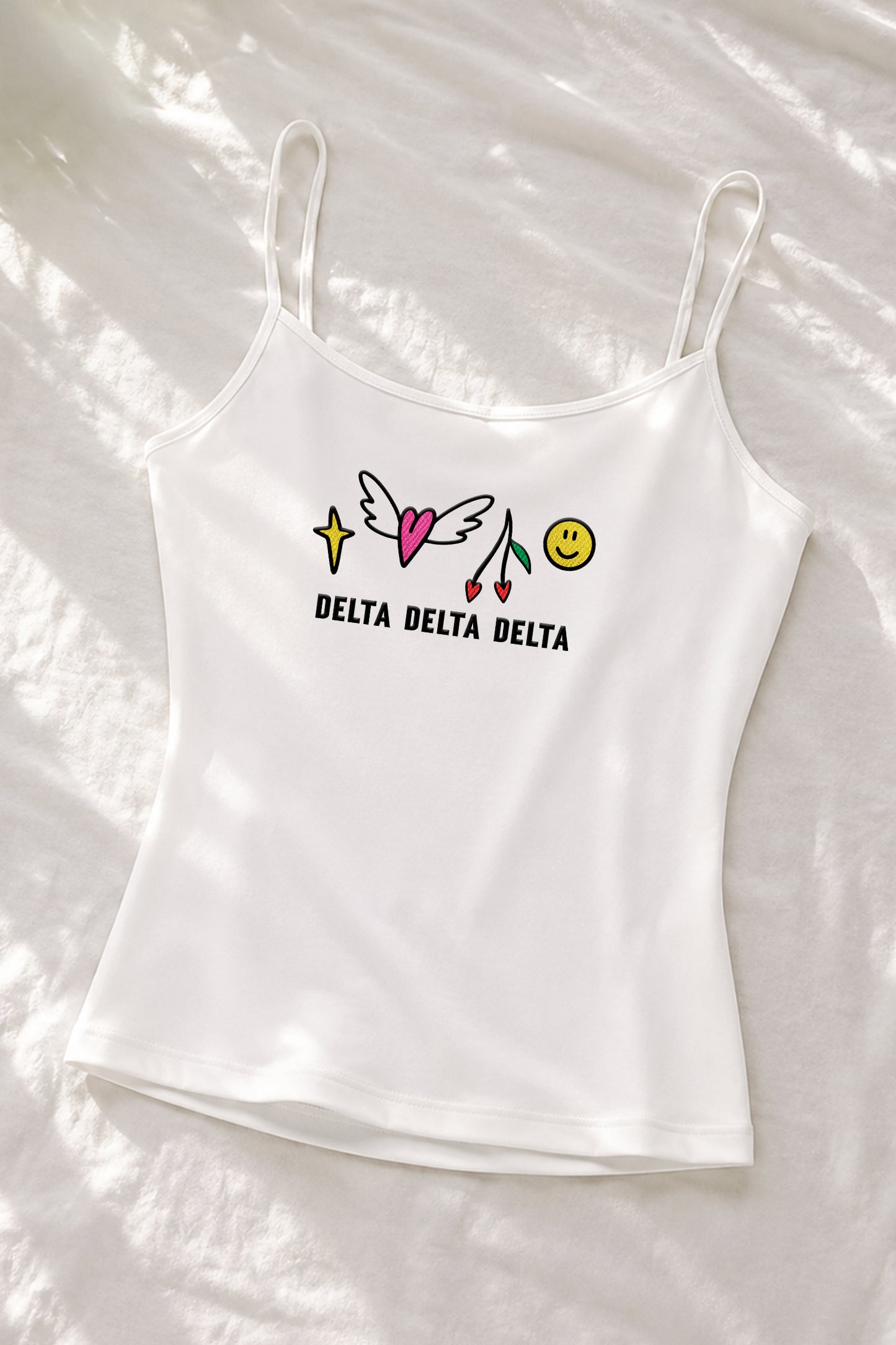 Embroidered Trendy Icons Sorority Tank - Delta Delta Delta - Spikes and Seams Greek