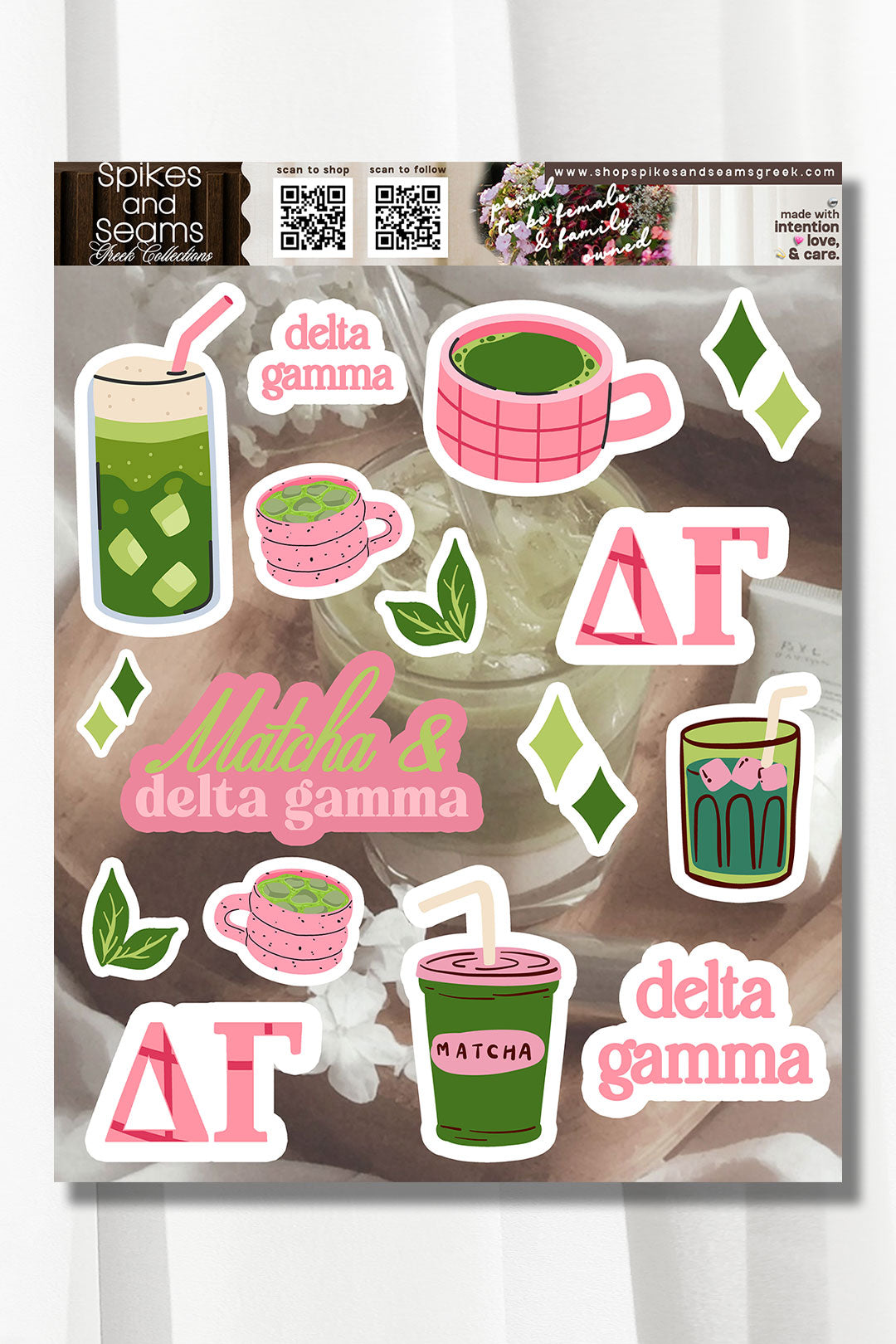 Sorority Matcha Theme Sticker Sheet #25 - Spikes and Seams Greek