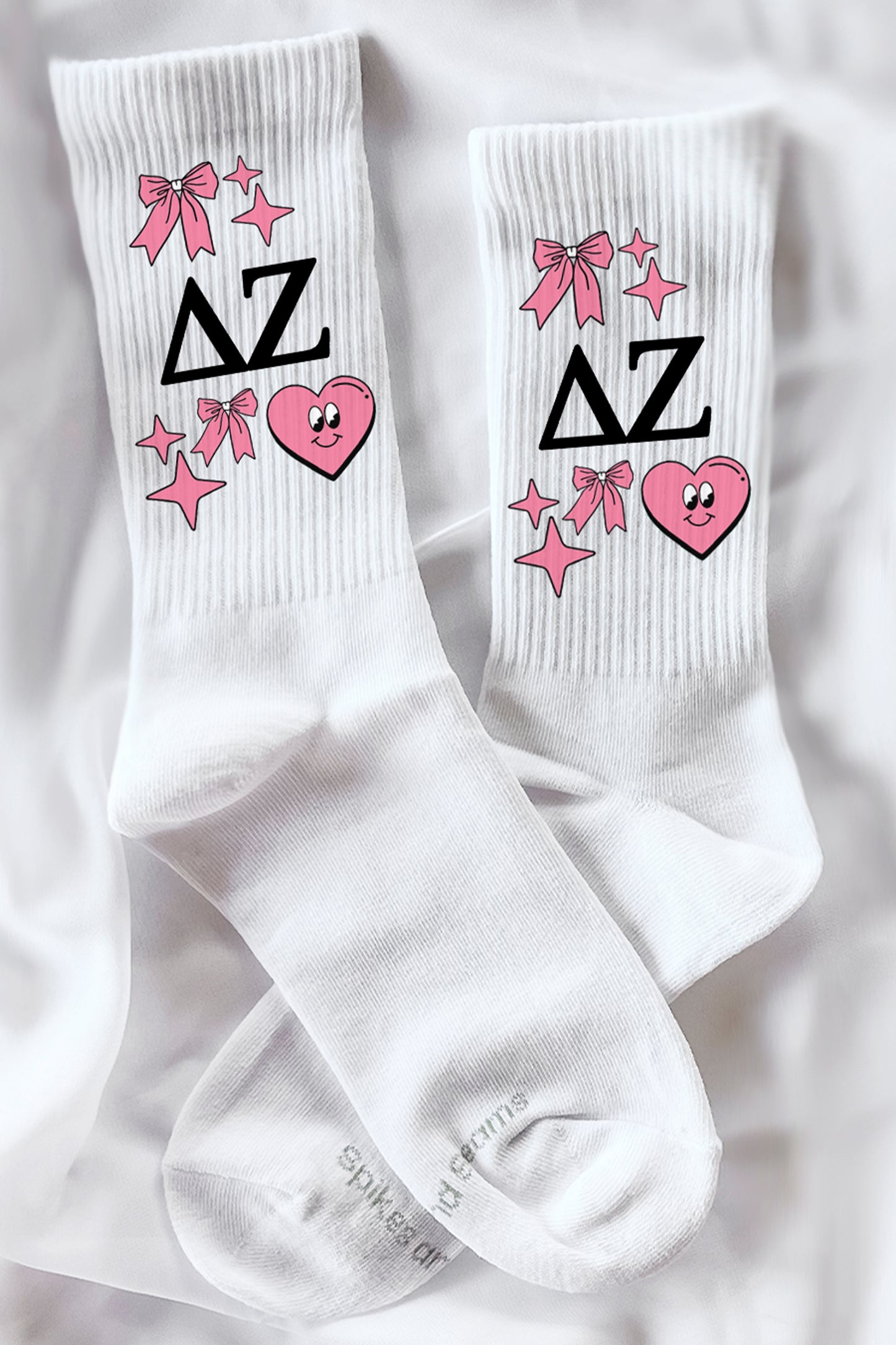 Cartoon Heart Greek Letter Socks - Delta Zeta