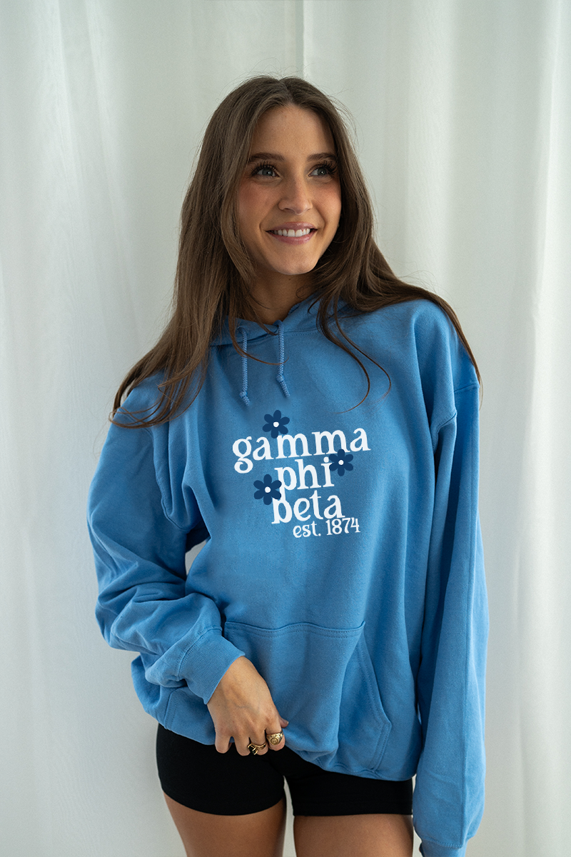Blue Daisy Hoodie Gamma Phi Beta – Spikes and Seams Greek