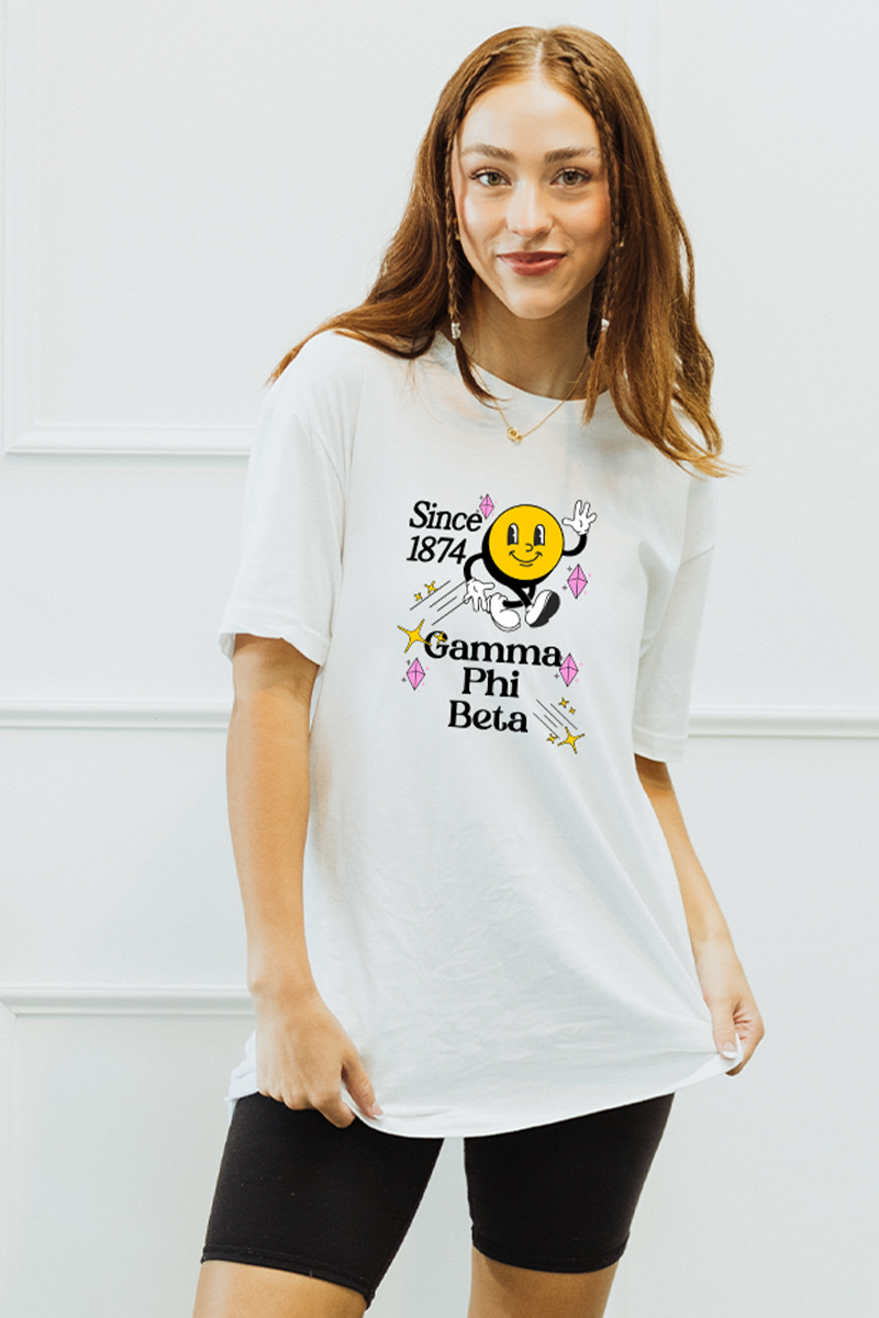 Walking Smiley tee Gamma Phi Beta – Spikes and Seams Greek