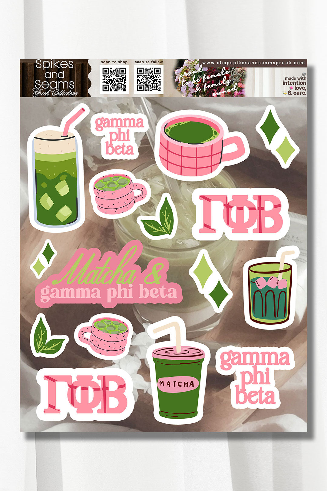 Sorority Matcha Theme Sticker Sheet #25 - Spikes and Seams Greek