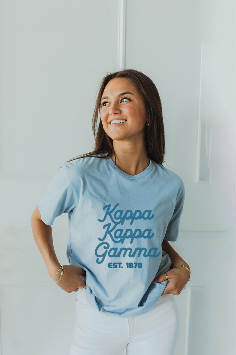 Blue with Blue text tee - Kappa Kappa Gamma - Spikes and Seams Greek