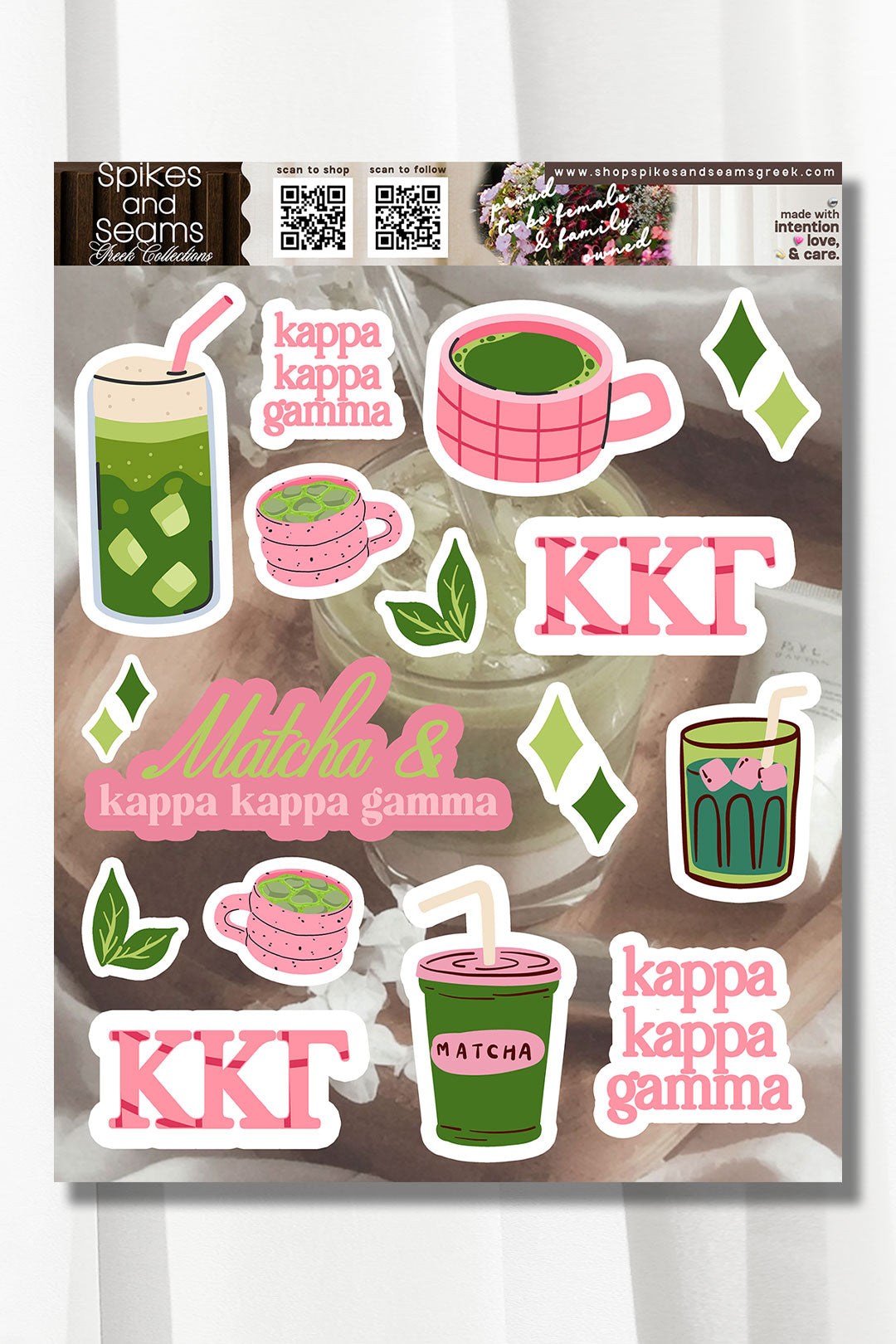 Sorority Matcha Theme Sticker Sheet #25 - Spikes and Seams Greek