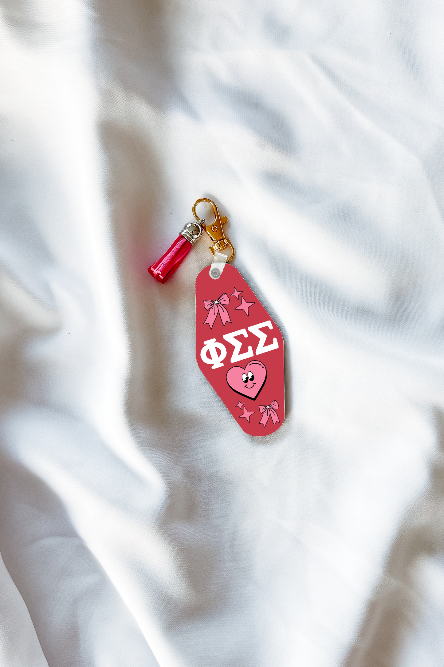 Cartoon Heart Sorority Keychain with Pink Tassel - Phi Sigma Sigma