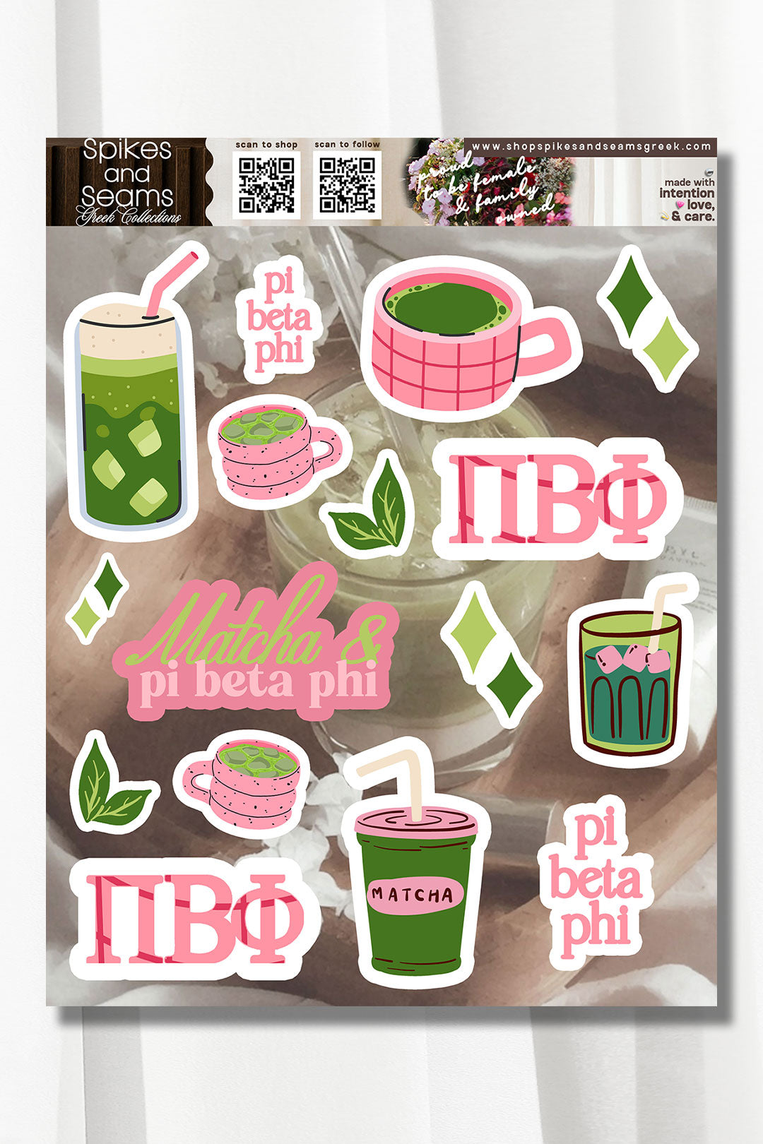 Sorority Matcha Theme Sticker Sheet #25 - Spikes and Seams Greek
