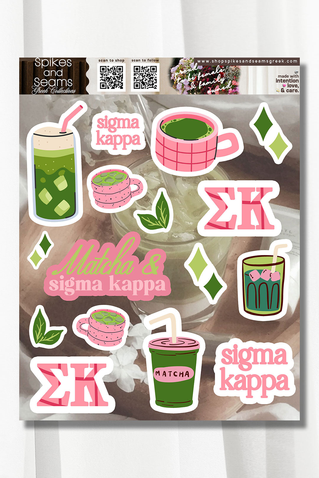 Sorority Matcha Theme Sticker Sheet #25 - Spikes and Seams Greek