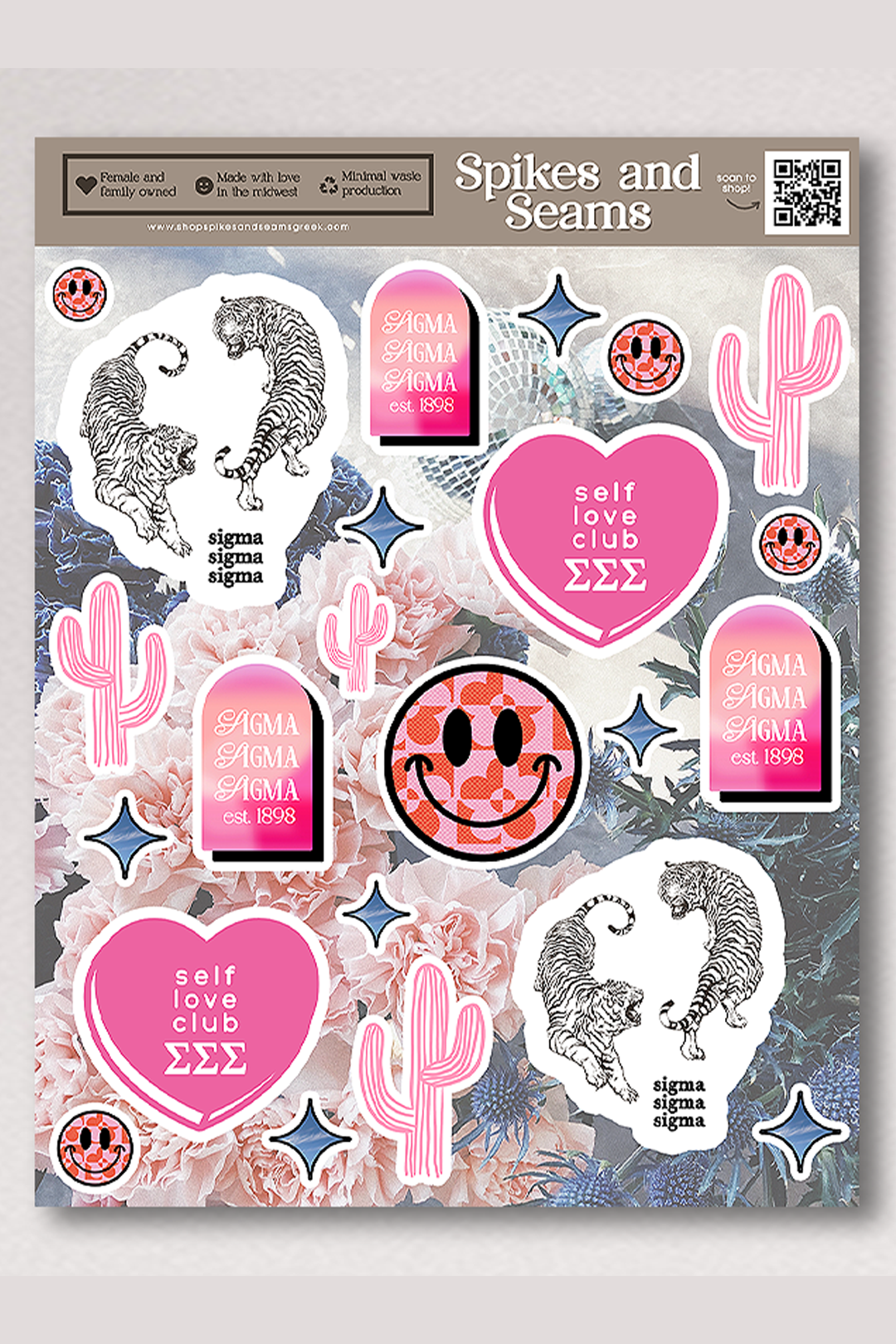 Sticker Sheet #18 - Sigma Sigma Sigma - Spikes and Seams Greek