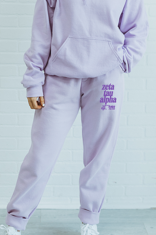 Purple with Purple Text sweatpants - Zeta Tau Alpha