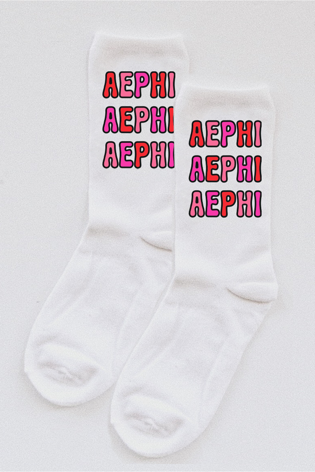 Pink Bubble Letter socks - Alpha Epsilon Phi - Spikes and Seams Greek