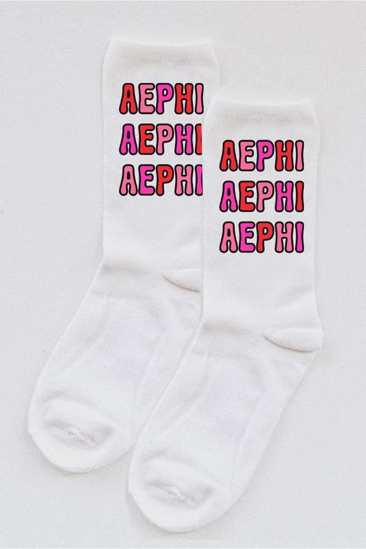 Pink Bubble Letter socks - Alpha Epsilon Phi