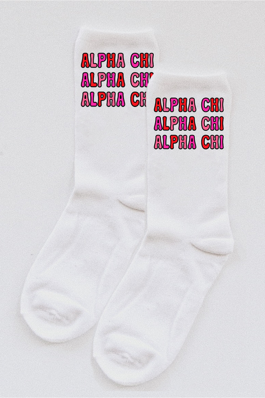 Pink Bubble Letter socks - Alpha Chi