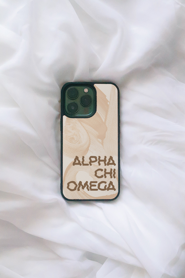 Brown Squiggle Font iPhone case - Alpha Chi Omega - Spikes and Seams Greek