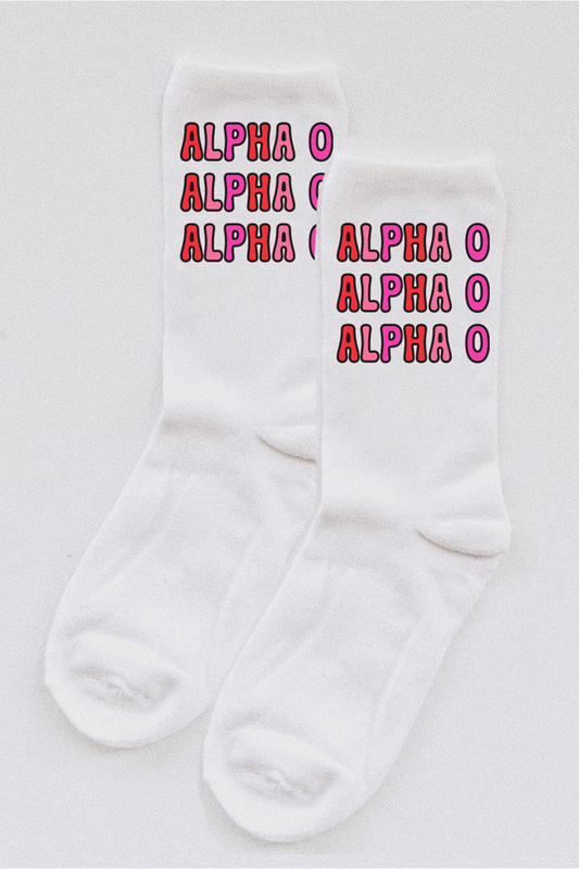 Pink Bubble Letter socks - Alpha Omicron PI