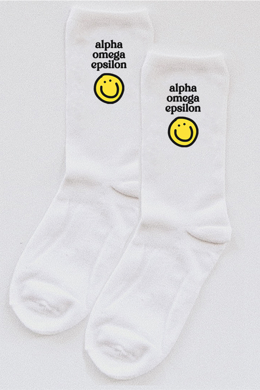 Yellow Smiley socks - Alpha Omega Epsilon