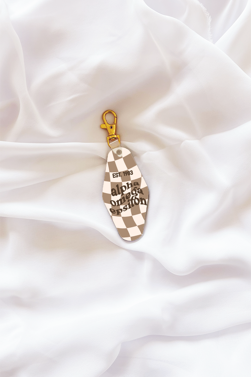 Brown Checkered keychain - Alpha Omega Epsilon