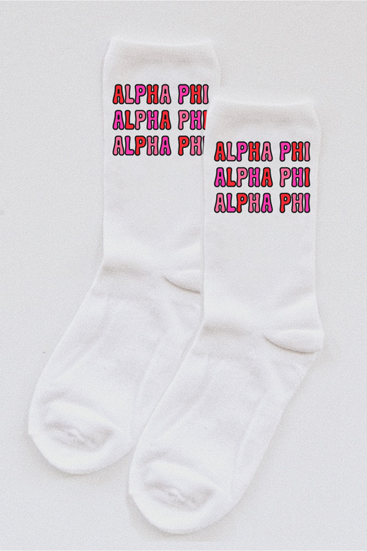 Pink Bubble Letter socks - Alpha Phi