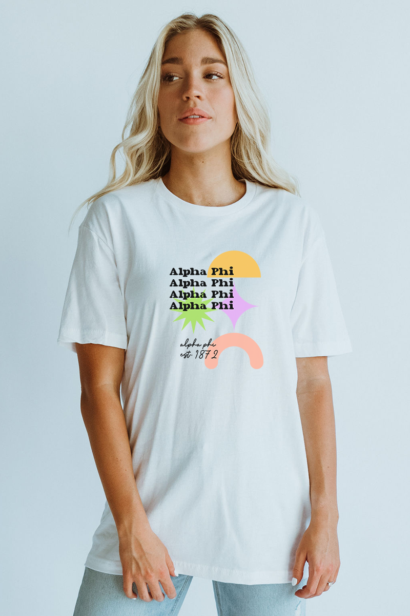 Neon Shapes tee - Alpha Phi - Spikes and Seams Greek