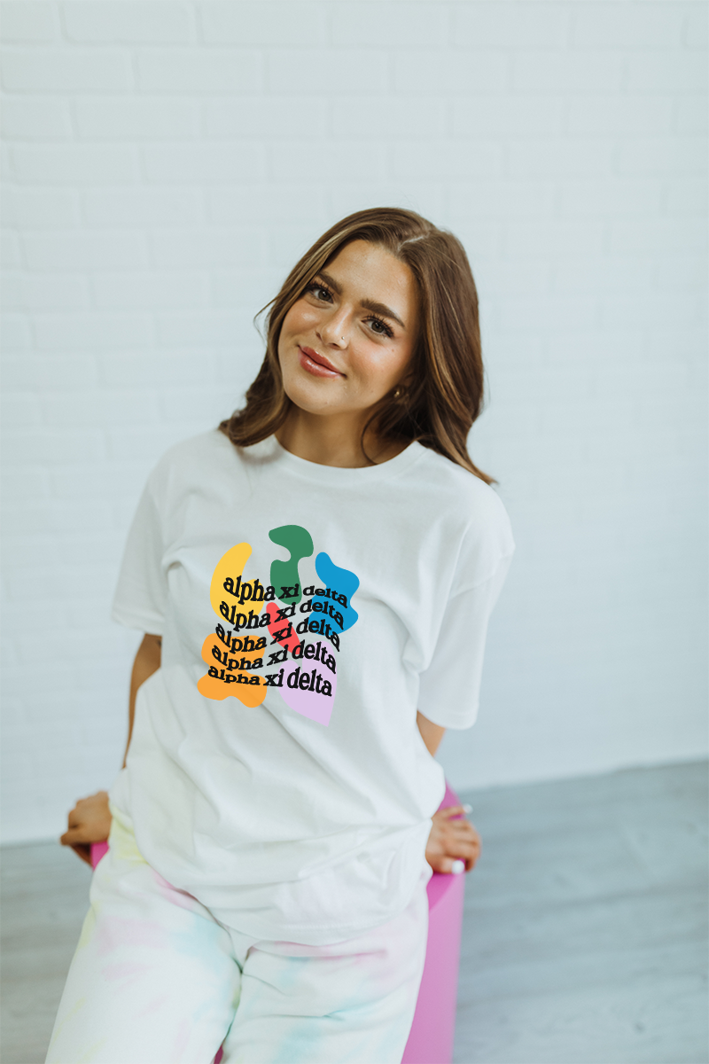 Rainbow Blobs tee - Alpha Xi Delta