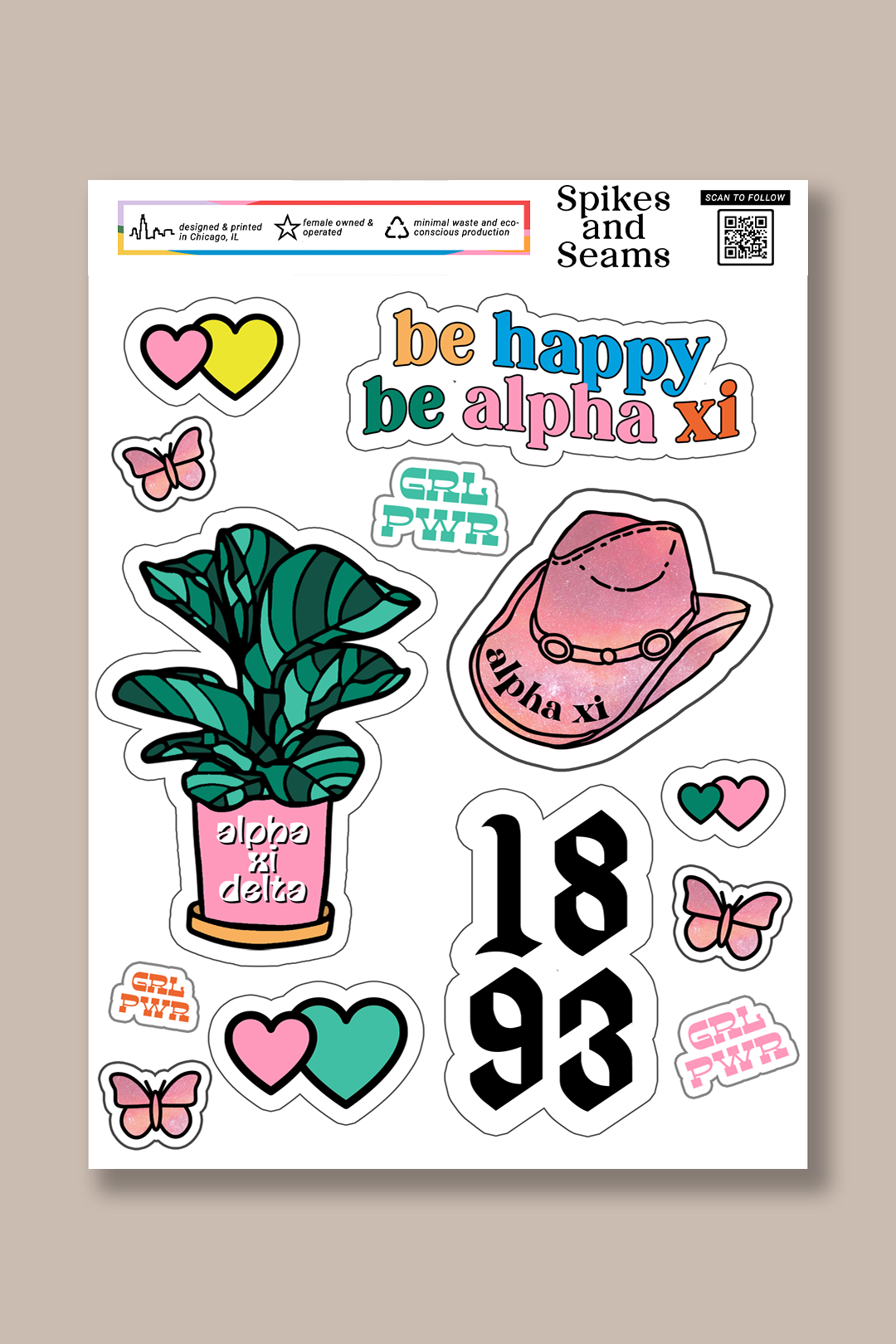 Sticker Sheet #9 - Alpha Xi Delta - Spikes and Seams Greek