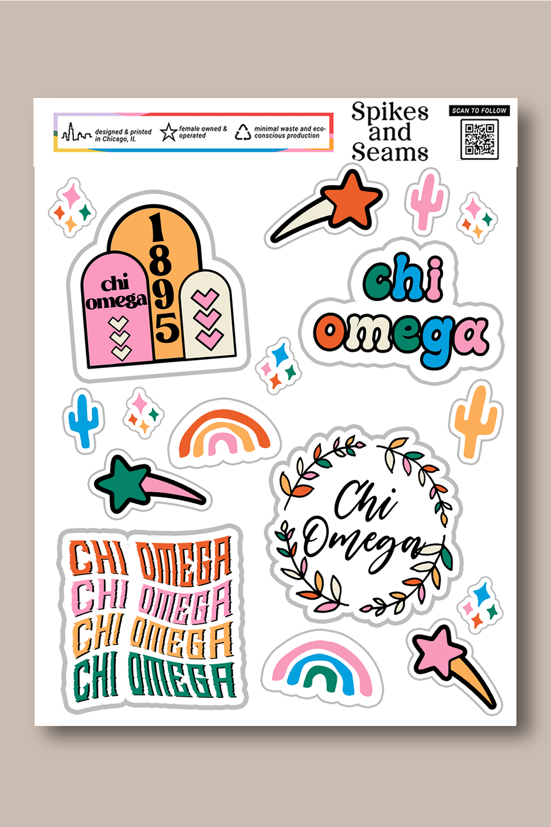 Sticker Sheet #8 - Chi Omega - Spikes and Seams Greek