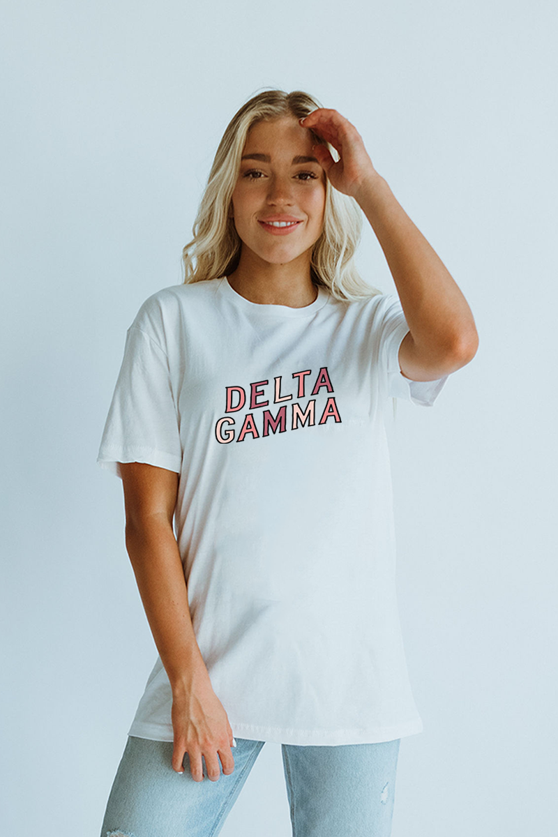 Pink Block text tee - Delta Gamma