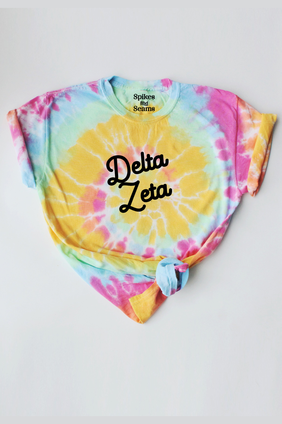 Tie Dye script tee - Delta Zeta - Spikes and Seams Greek
