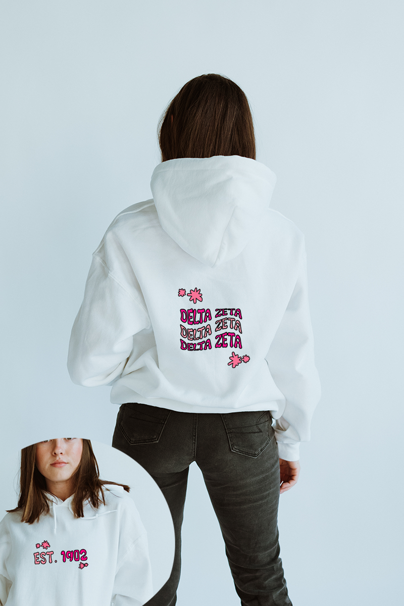 Pink and white hoodie - Delta Zeta - Spikes and Seams Greek