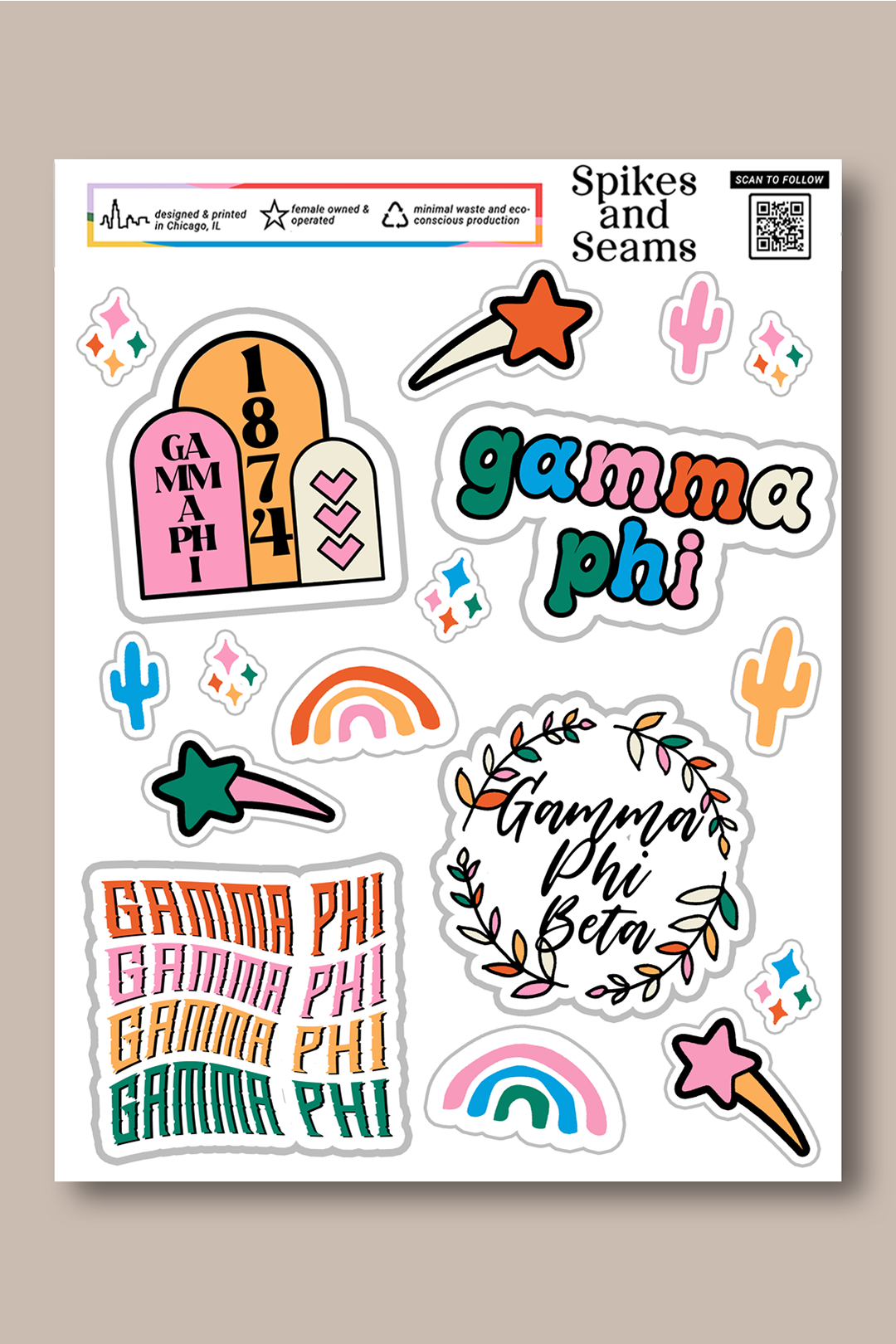 Sticker Sheet #8 - Gamma Phi Beta - Spikes and Seams Greek