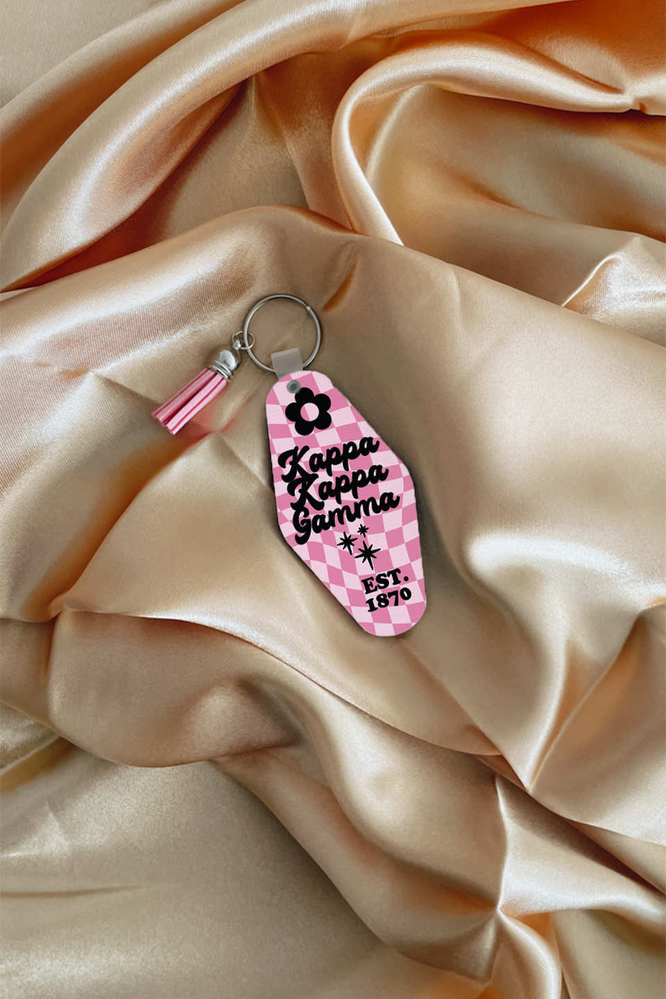 Sorority Keychain #1 - Pink checkers - Spikes and Seams Greek