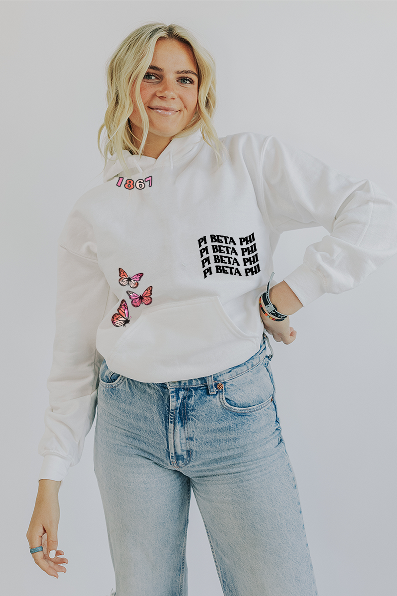 Butterfly Est. hoodie - Pi Beta Phi - Spikes and Seams Greek