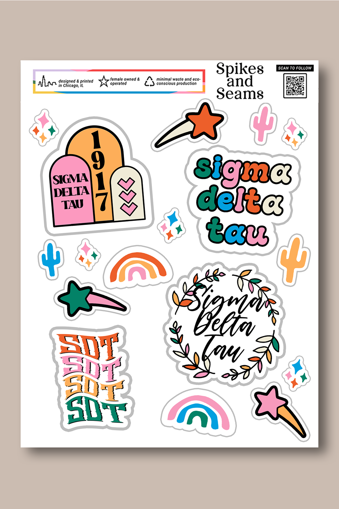 Sticker Sheet #8 - Sigma Delta Tau - Spikes and Seams Greek