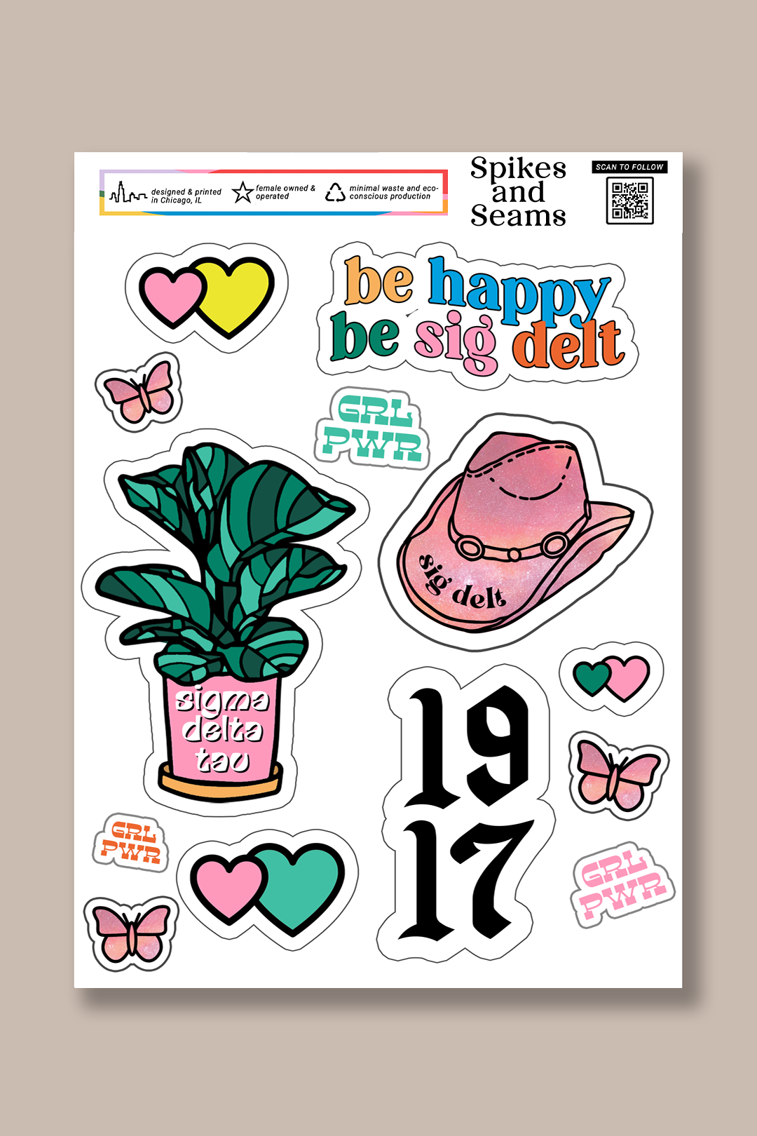 Sticker Sheet #9 - Sigma Delta Tau - Spikes and Seams Greek