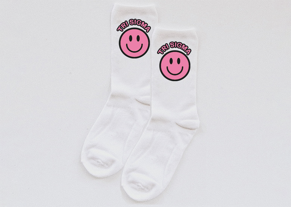 Pink Smiley socks - Sigma Sigma Sigma - Spikes and Seams Greek