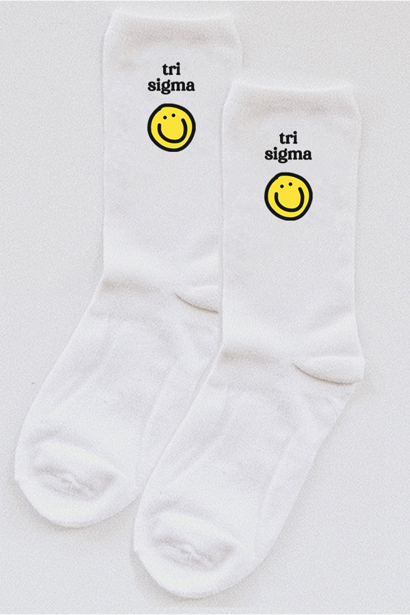 Yellow Smiley socks - Tri Sigma - Spikes and Seams Greek