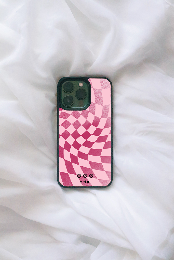 Pink Checkered iPhone case - choose your text!