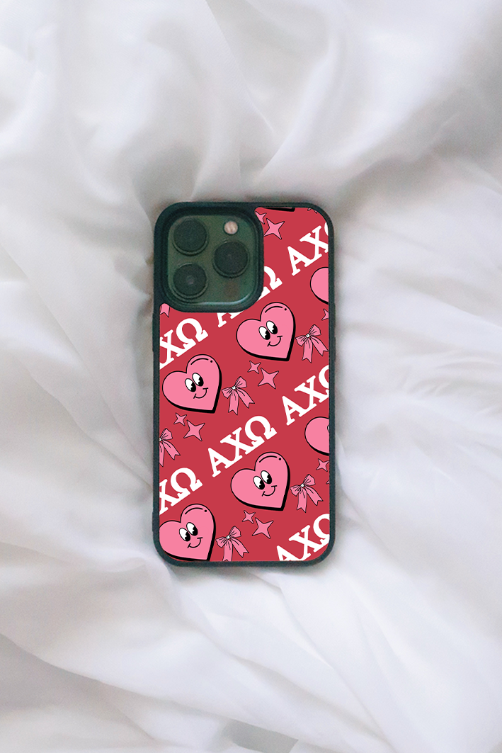 Cartoon Hearts Greek Letters iPhone Case - Alpha Chi Omega - Spikes and Seams Greek