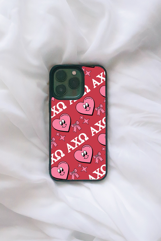 Cartoon Hearts Greek Letters iPhone Case - Alpha Chi Omega - Spikes and Seams Greek