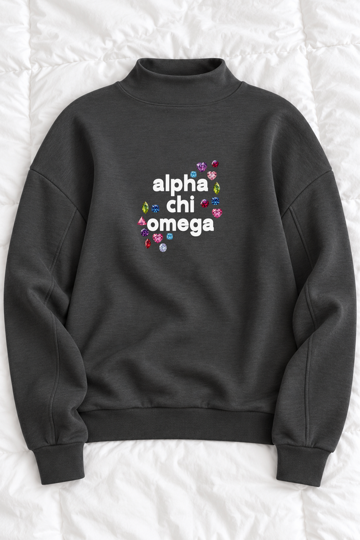 Gems Charcoal Sorority Mockneck - Alpha Chi Omega