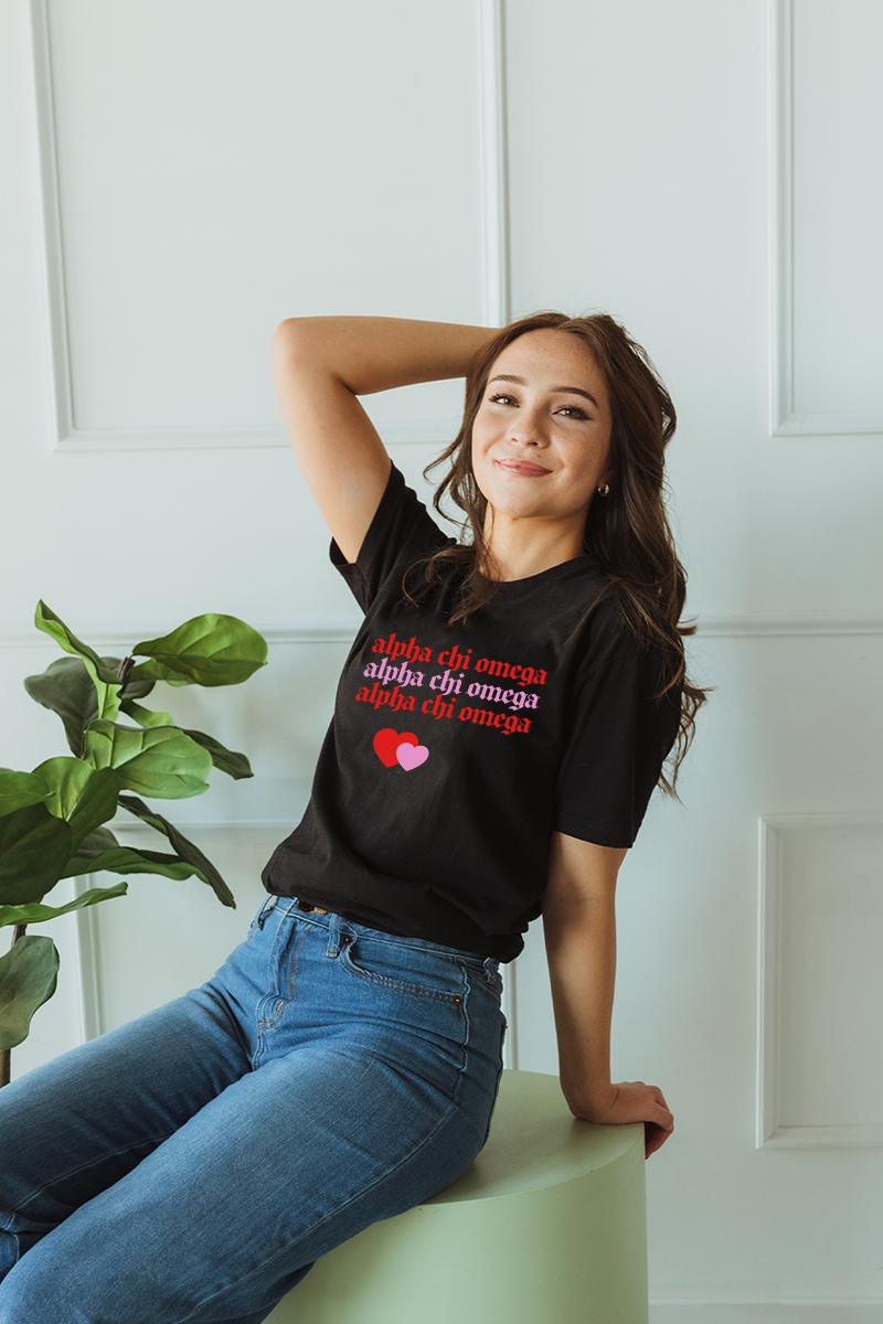 Pink & Red text tee - Alpha Chi Omega
