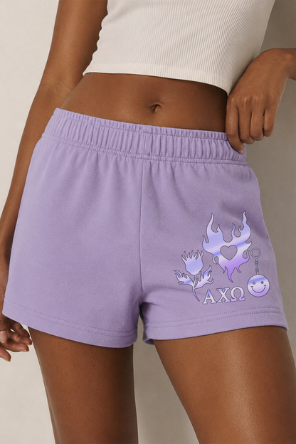 Lavender Sorority Fleece Shorts - Alpha Chi Omega