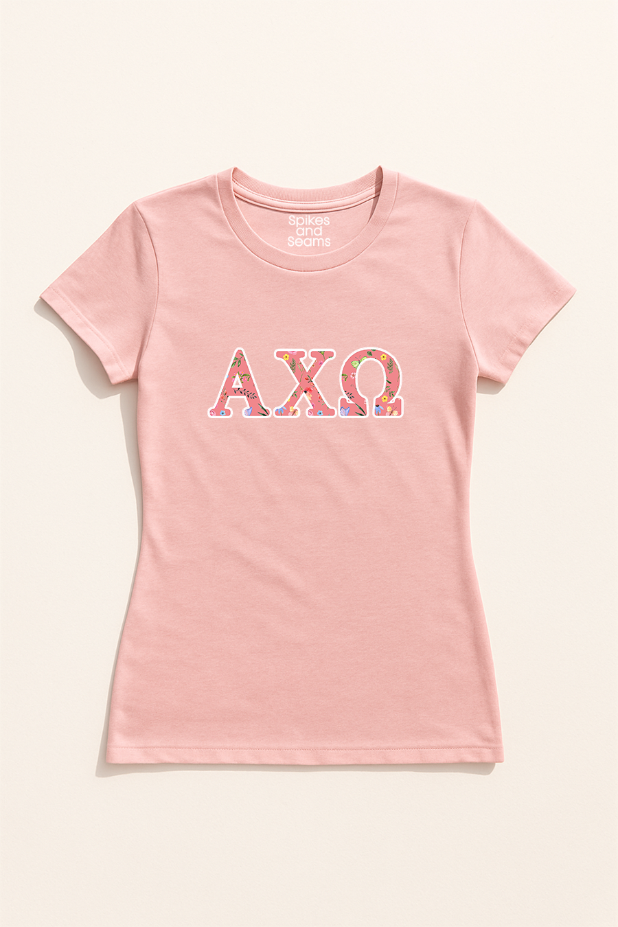 Pink Floral Greek Letter Tee - Alpha Chi Omega