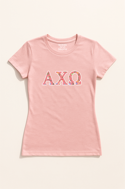 Pink Floral Greek Letter Tee - Alpha Chi Omega